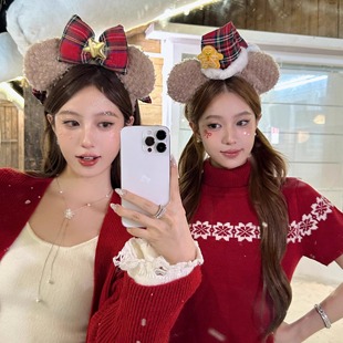 可爱小熊耳朵圣诞帽毛绒发箍节日穿搭头饰 迪士尼游园 蜜桃茶