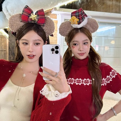 迪士尼游园小熊耳朵圣诞帽发箍