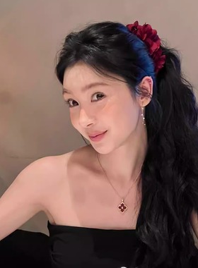 高版本！易梦玲同款大号红色玫瑰花朵香蕉夹扎高马尾发夹海边配饰