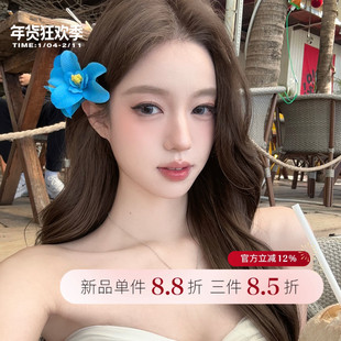 【蜜桃茶】卡普里蓝调 超显白蓝色花朵发夹海边度假风拍照头花饰