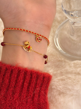 马到福至红绳小马钱币双层手链