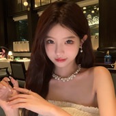 朦胧月光 蜜桃茶 千金风闪钻珍珠choker项链高级感晚礼服配饰