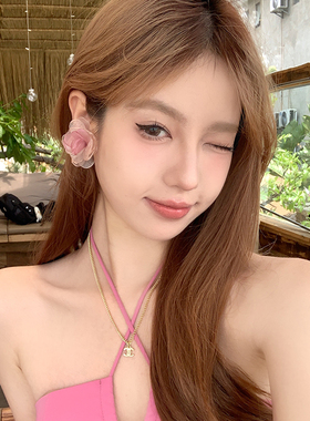 梅子耳环花朵手工薄纱