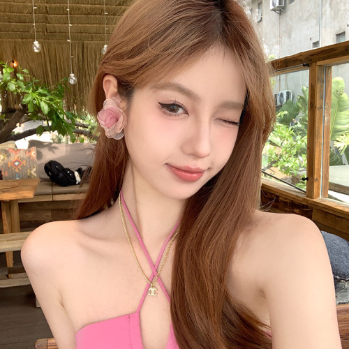 梅子耳环花朵手工薄纱