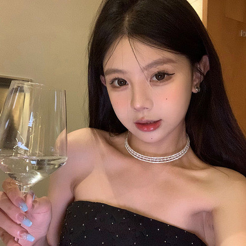 peachtea三层珍珠choker项链