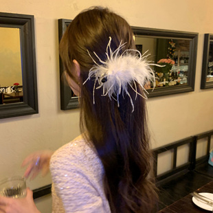 初恋白月光~超仙纯欲羽毛香蕉夹女后脑勺半扎高马尾竖夹毛毛抓夹