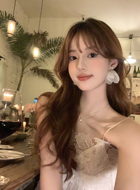 【蜜桃茶】罗马假日 仙气白色花朵耳环女夸张海边度假风耳饰配饰