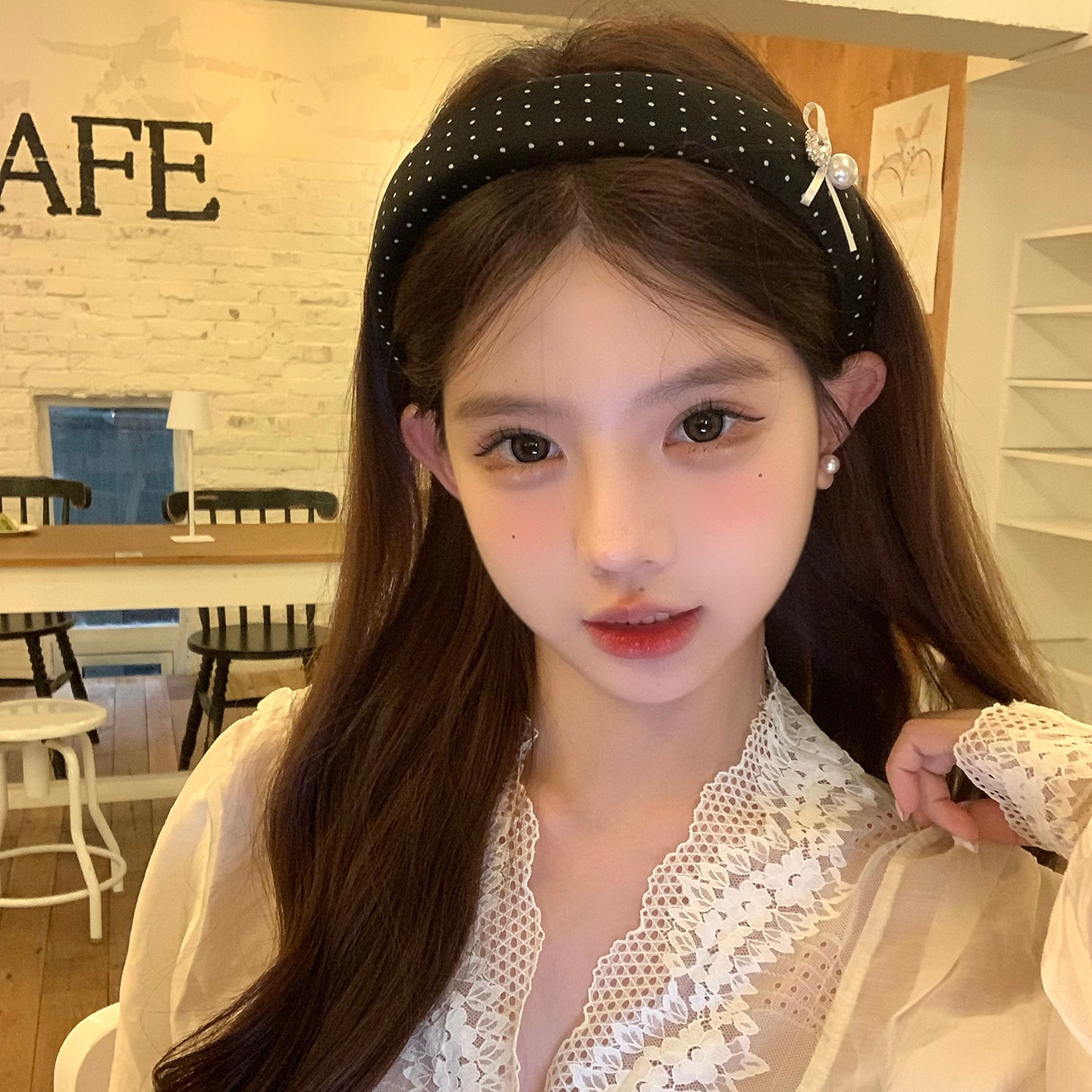 【蜜桃茶】安妮日记  法式复古波点珍珠蝴蝶结发箍女增高颅顶头箍