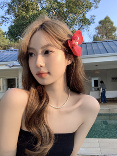 【蜜桃茶】浪漫探戈 红色蝴蝶兰花朵发夹侧边夹发卡头花拍照发饰