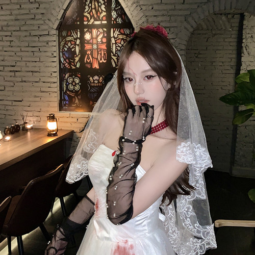 peachtea原创设计玫瑰羽毛头纱