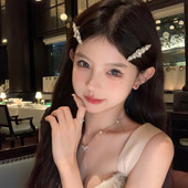 闪锆珍珠发夹千金风高级感刘海边夹头饰 法式 蜜桃茶 温莎学院