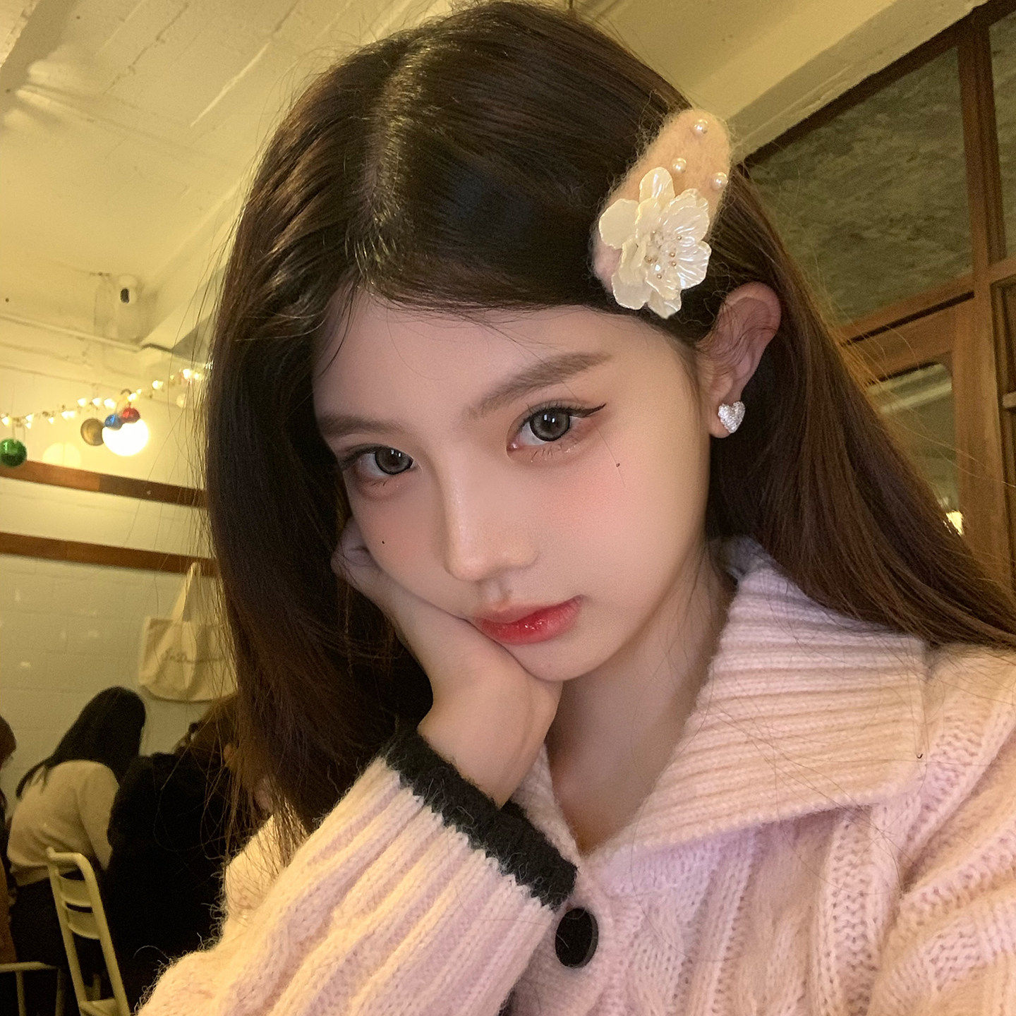 【蜜桃茶】温柔学妹 嫩粉色花花毛毡发夹女秋冬甜美刘海bb夹头饰,饰品/流行首饰/时尚饰品新,发饰,淘宝优惠券,粉丝福利购,淘宝优惠卷