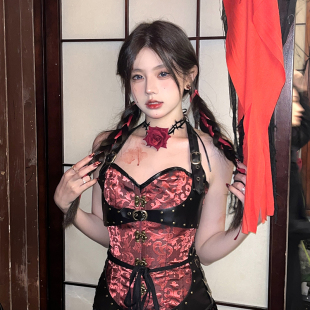 万圣节装 荆棘玫瑰 扮红色玫瑰花choker颈链项圈配饰女 蜜桃茶