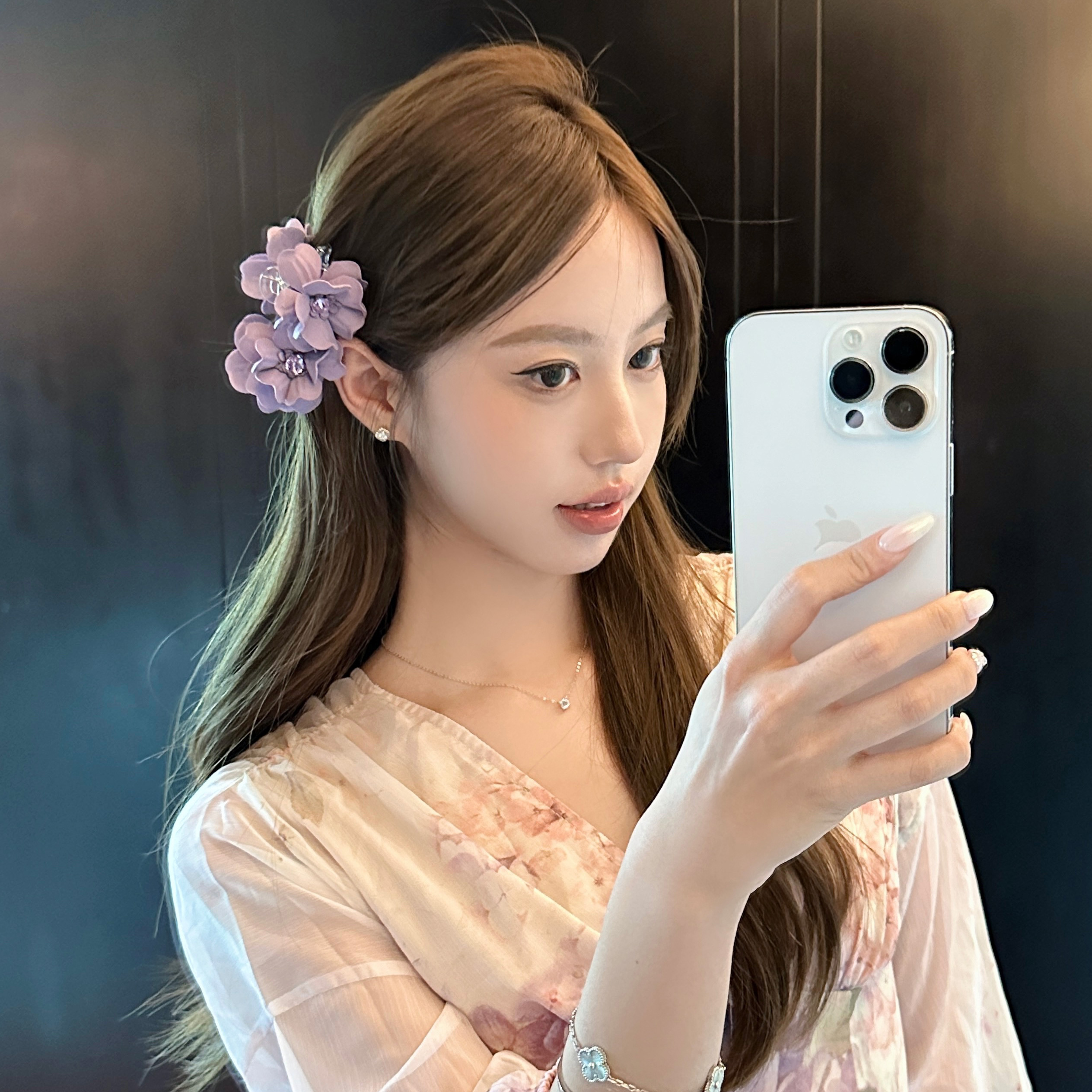 醉花朝!氛围感紫色温柔小花抓夹