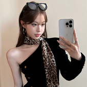 半熟姐姐 蜜桃茶 时髦风长条豹纹丝巾女秋冬围脖飘带领巾围巾