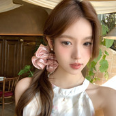 花边大肠发圈高级感优雅扎头绳 珠光缎面法式 蜜桃茶 氧气韩女