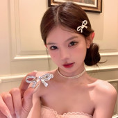 百丽甜心 蜜桃茶 闪锆蝴蝶结发夹女侧边精致高级感小夹子发饰
