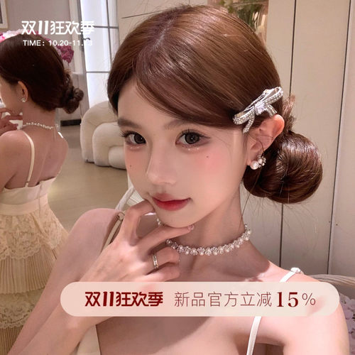 蜜桃茶韩系重工满钻蝴蝶结发夹