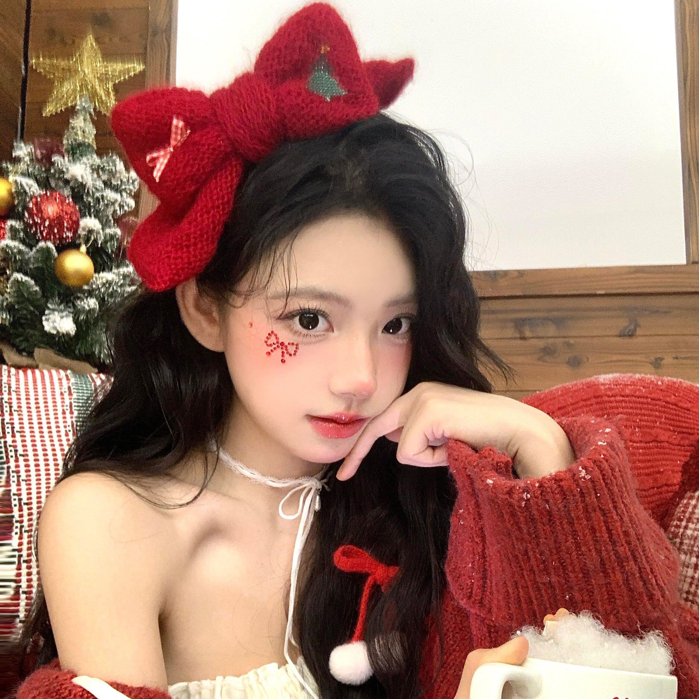 圣诞节标配！红色针织蝴蝶结发夹