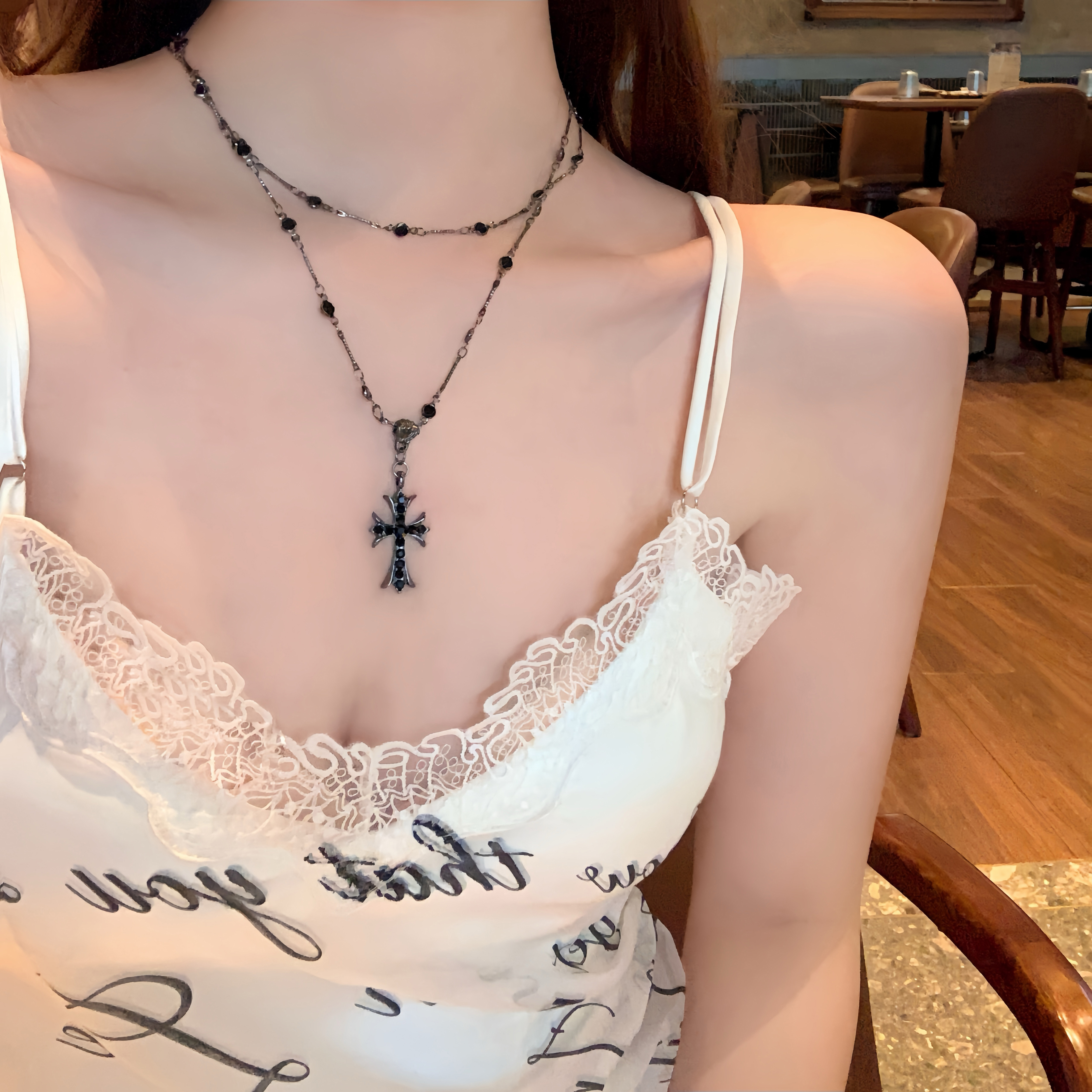 涩谷小恶魔双层项链十字架