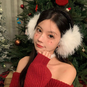 白色毛茸茸耳罩护耳保暖耳包耳捂子耳套 冬季 蜜桃茶 雪国童话