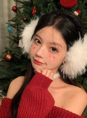 【蜜桃茶】雪国童话 冬季白色毛茸茸耳罩护耳保暖耳包耳捂子耳套