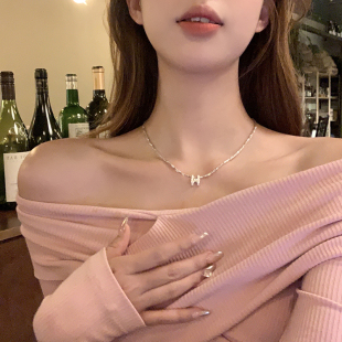 【蜜桃茶】南韩调调 h字母项链轻奢小众颈链2024新款爆款锁骨链女