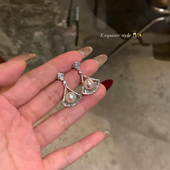 浪漫之约 蜜桃茶 彩色珍珠锆石扇子耳环气质名媛宴会礼服耳饰