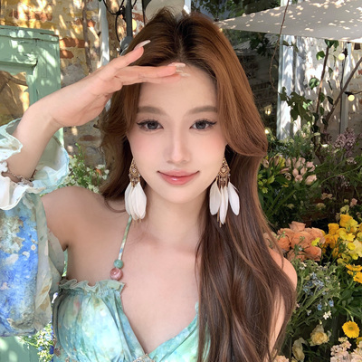 漫月春序民族风羽毛流苏耳环
