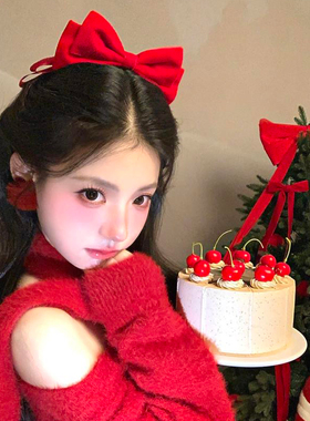 【蜜桃茶】氛围感新年红丝绒蝴蝶结发夹红色圣诞顶夹公主头发饰女