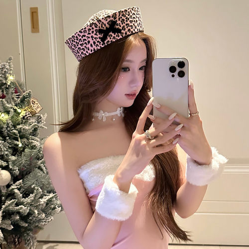 涩谷辣妹豹纹蝴蝶结水手帽