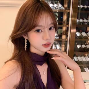 【蜜桃茶】姐系坠爱~锆石金色长款流苏耳环女轻奢高级感秋冬耳饰