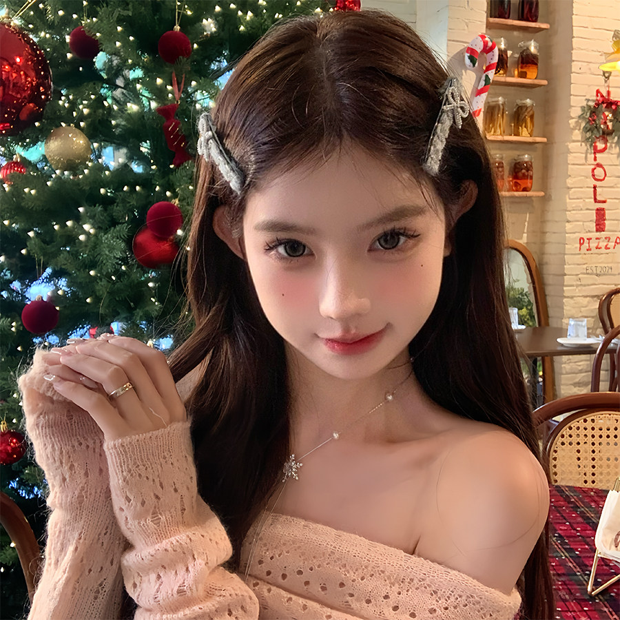 【蜜桃茶】冬日乖乖女 水钻蝴蝶结毛线刘海发夹高级感侧边鸭嘴夹,饰品/流行首饰/时尚饰品新,发饰,淘宝优惠券,粉丝福利购,淘宝优惠卷