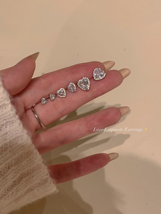 爱心锆石耳钉2024新款 温柔buff 洋气耳环轻奢小众耳饰 蜜桃茶