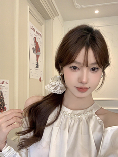 缪系波点蕾丝发圈发箍法式 淡颜韩妹 气质大肠圈发饰女 蜜桃茶