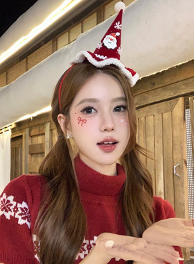 【蜜桃茶】圣诞来信 红色立体毛绒圣诞老人帽发箍迪士尼拍照头饰