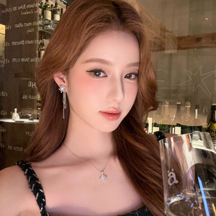 闪锆雪花后挂式 月光礼赞 流苏耳环圣诞节穿搭秋冬耳饰 蜜桃茶