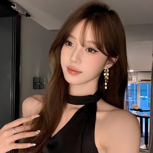 peachtea菱形长款流苏耳环