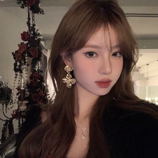 金属重工花朵耳环高级感气质夸张金色名媛年会礼服耳饰 蜜桃茶