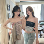 多用丝巾裹胸抹胸头巾配饰 大号印花方巾一款 蜜桃茶 慵懒周末