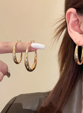 【蜜桃茶】通勤搭子 韩系简约金色大圈素圈耳环秋冬百搭高级耳饰