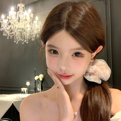 CreamGirl~粉色珠光纱大肠发圈