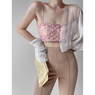 立体玫瑰花朵内搭小吊带上衣三色 唯美法式 带胸垫 特 福利款