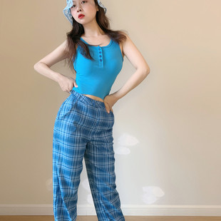 现货发！宋妍霏同款BM格子裤高腰宽松阔腿裤休闲裤