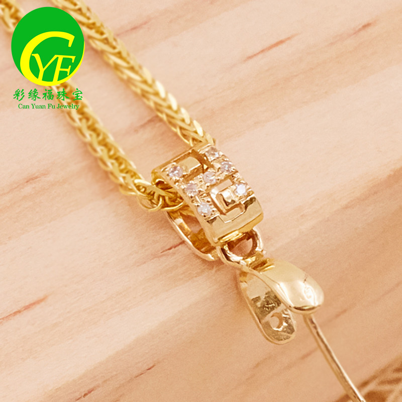 18k金扣头吊坠回纹镶钻石扣夹翡翠蜜蜡黄金扣头瓜子扣玉坠扣子