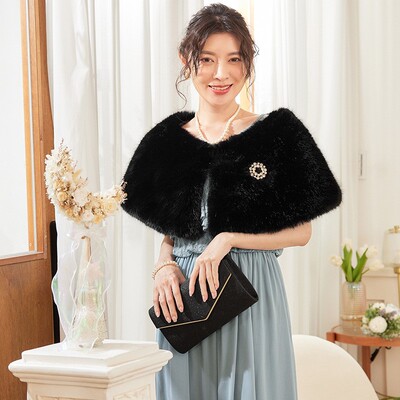 仿皮草毛毛披肩女冬季保暖伴娘服坎肩结婚披肩旗袍外搭斗蓬88176
