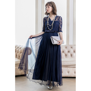 女士连衣裙子晚宴会主持人礼服长款大码晚会晚礼服裙子晚装88136