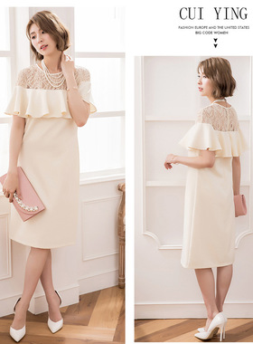夏季短袖裙子蕾丝连衣裙子女士一步裙显瘦裙子小礼服裙大码88188