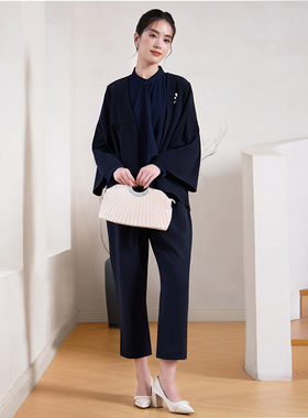 时尚气质两件套装裤子春秋长袖西装外套哈伦裤西服套装女士88623