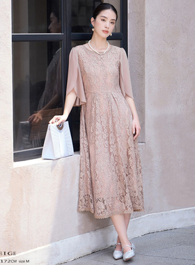 显瘦蕾丝连衣裙子夏季新款收腰长裙子雪纺拼接长款小礼服裙88530